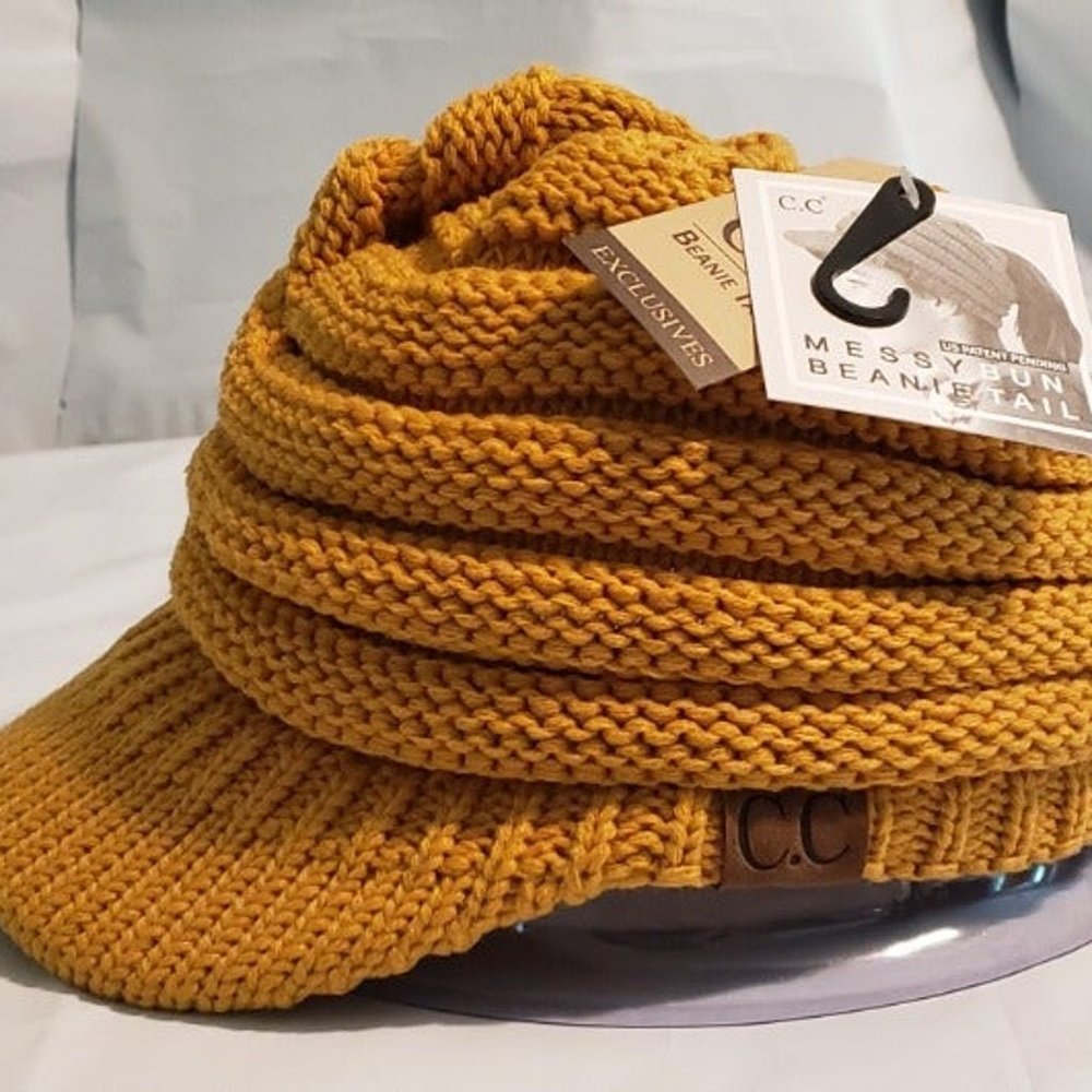 Mustard Knit Tail Hat